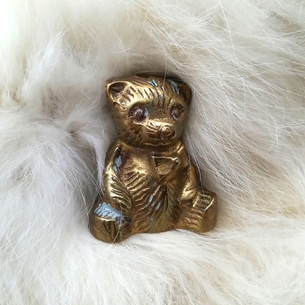 Vintage Brass Teddy Bear Candleholder, 2" of Cuteness, 1970's